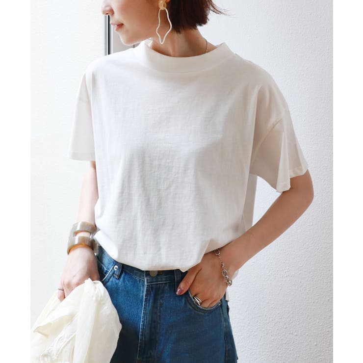 コットン モックネック Tシャツ レディース 半袖 日焼け対策 春