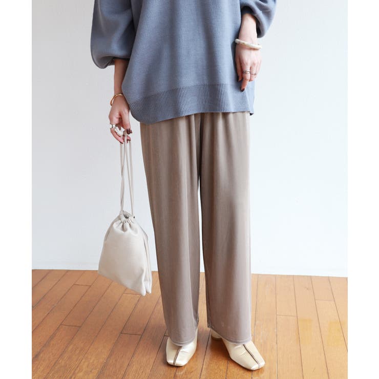 グレージュ | ベロア ワイドパンツ ウエストゴム | andme