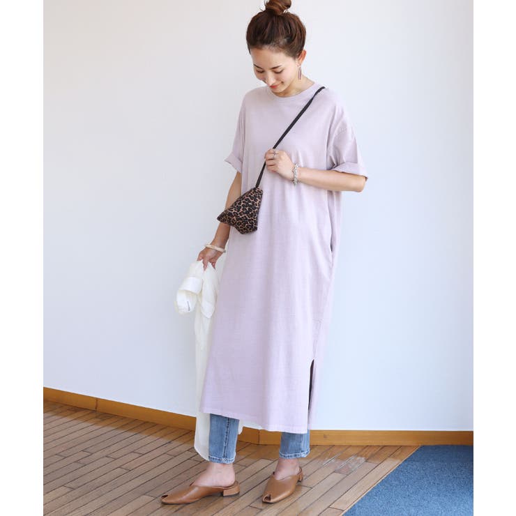 ピグメント加工 半袖 Tシャツワンピース[品番：AZ000003784