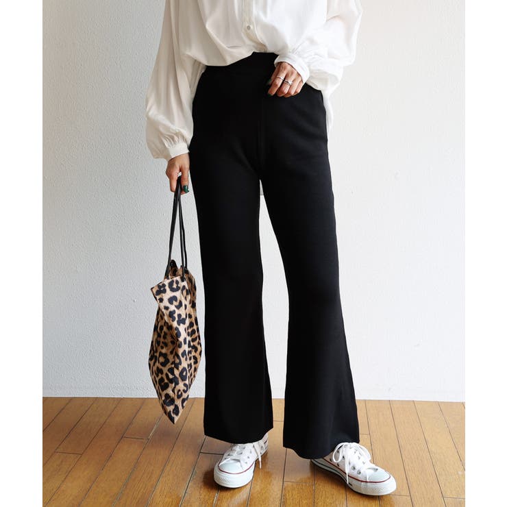 ブラック | 総針 フレア ニットパンツ | andme