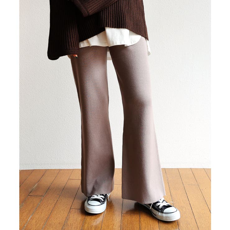 グレージュ | 総針 フレア ニットパンツ | andme