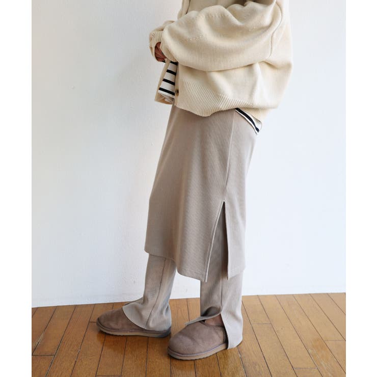 グレージュ | カットリブ レギンス付き スカート | andme