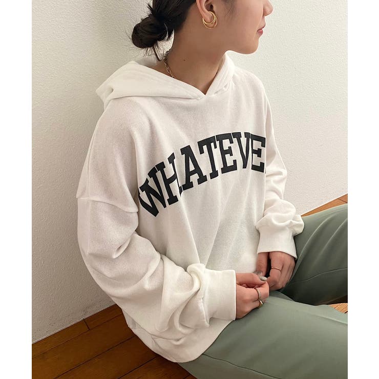 アイボリー | whateverロゴプリント バックスリット パーカー | andme