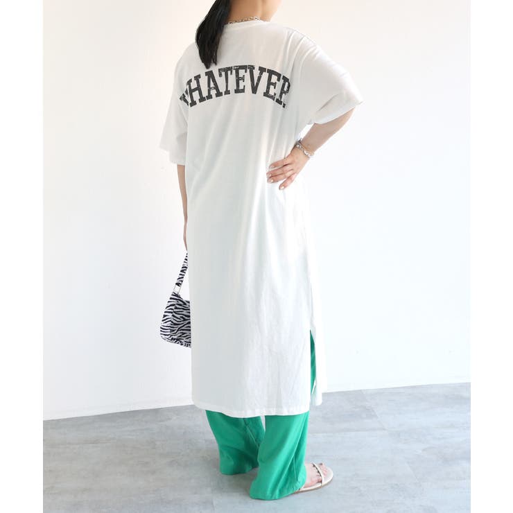 オフホワイト | ピグメント加工 バックかすれロゴプリント Tシャツワンピース | andme