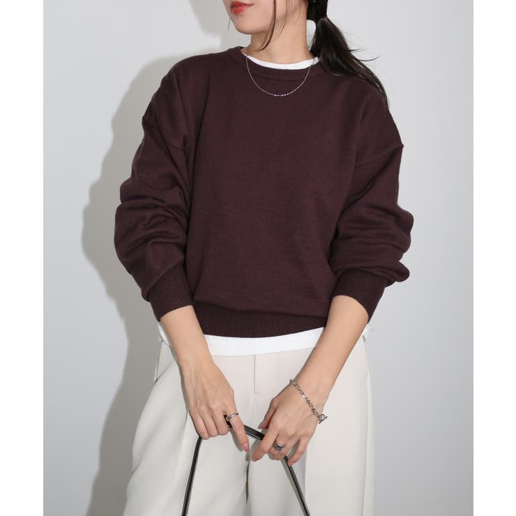 チェリーブラウン  | クルーネック 長袖 ニット | andme