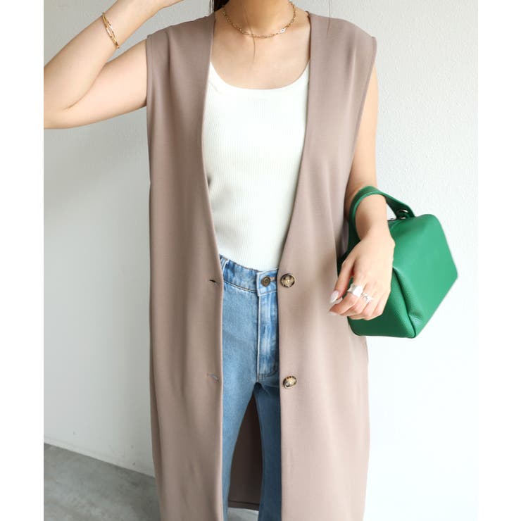 グレージュ | 梨地ポンチ ロング ジレ | andme