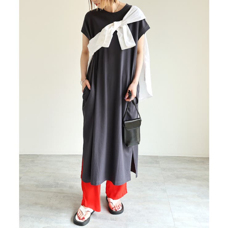 チャコールグレー | コットン天竺 フレンチスリーブ Tシャツ | andme