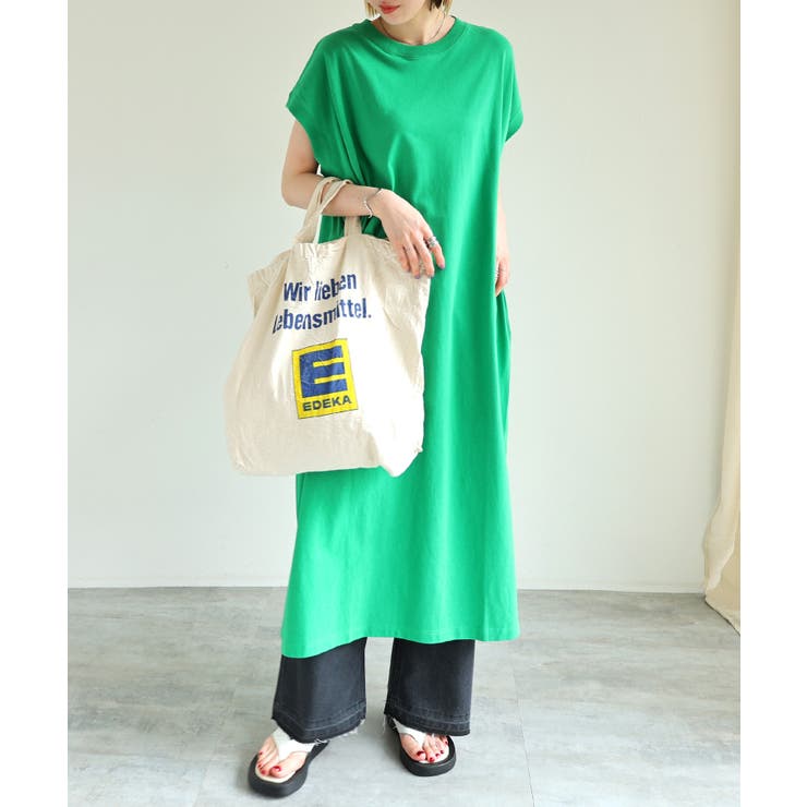 グリーン | コットン天竺 フレンチスリーブ Tシャツ | andme