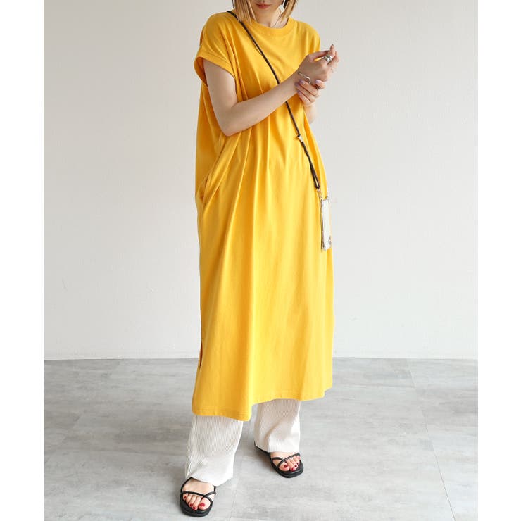 イエロー | コットン天竺 フレンチスリーブ Tシャツ | andme