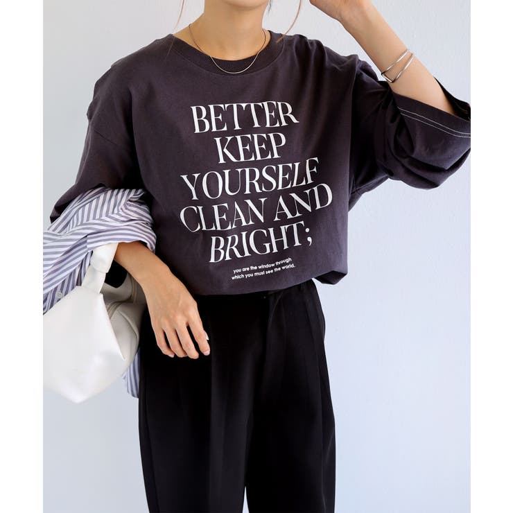 チャコール×オフホワイト | コットン天竺 長袖 Tシャツ | andme