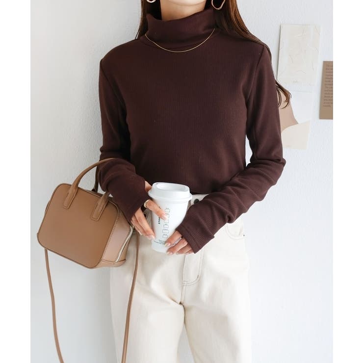 ブラウン | 裏起毛 テレコ ハイネック | andme