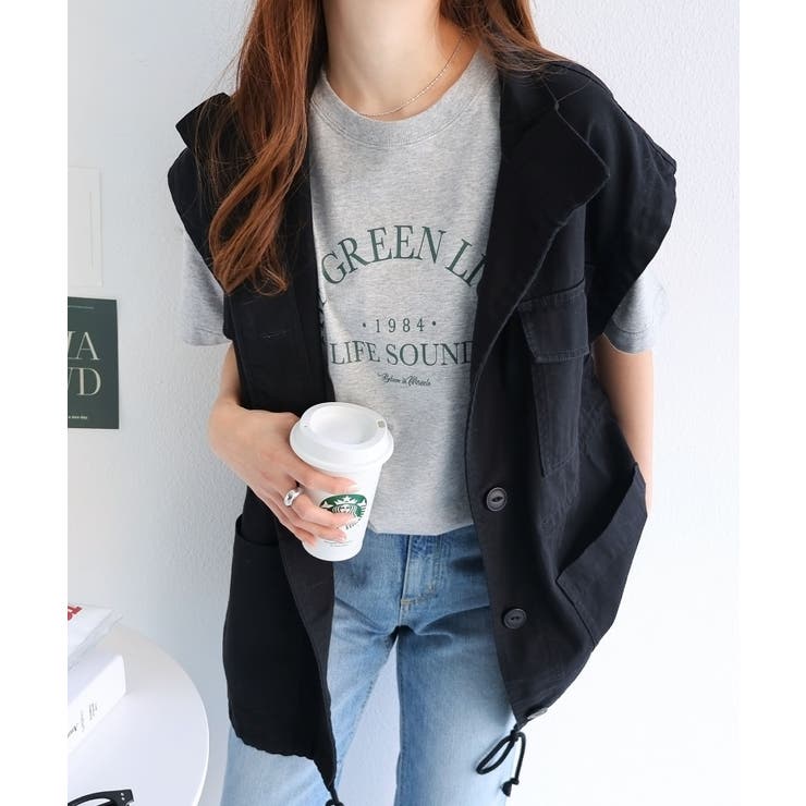 グレー | コットン ロゴプリント 半袖 | andme