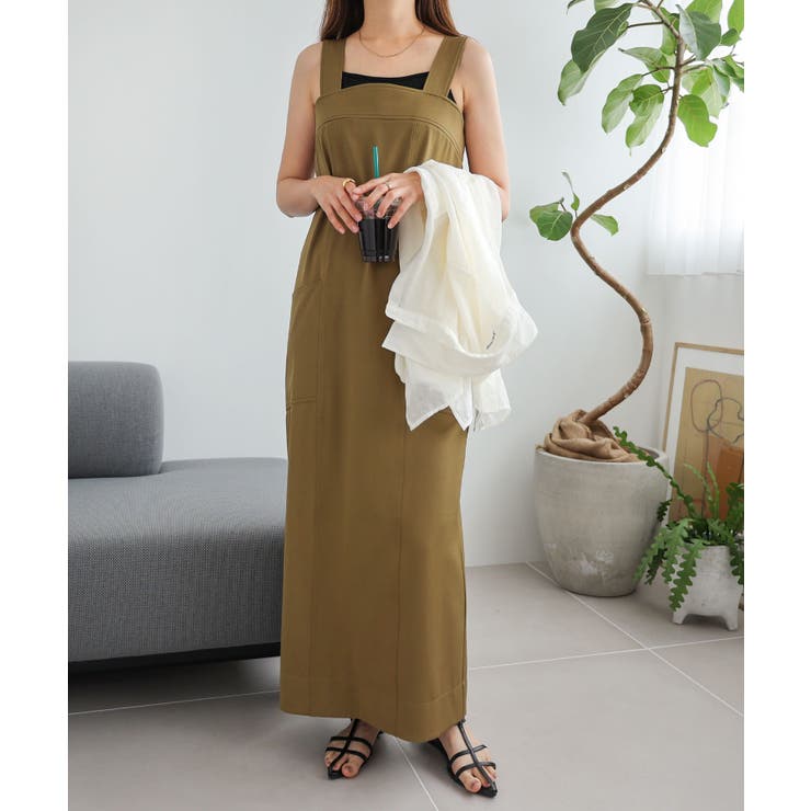 カーキ | ツイル スクエアネック ワンピース | andme