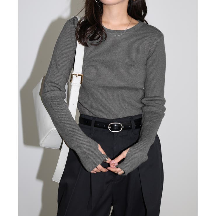 杢チャコールグレー | サムホール リブ ニット | andme