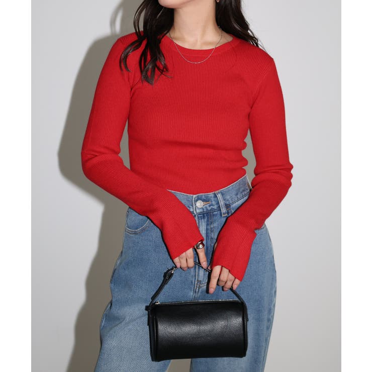 レッド | サムホール リブ ニット | andme