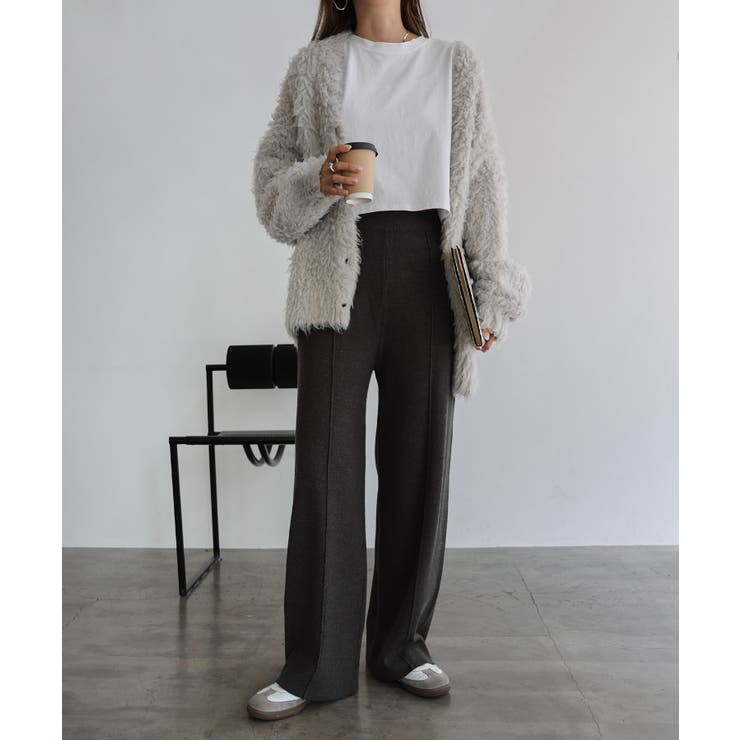 杢チャコールグレー | ストレッチ ピンタック ニット | andme