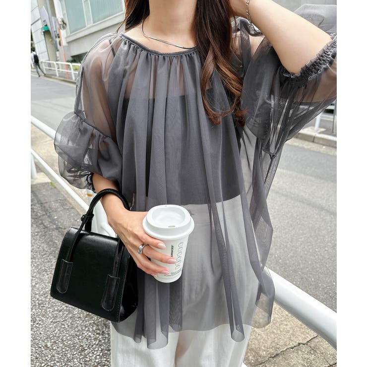 チャコールグレー | チュール レイヤード ギャザー | andme