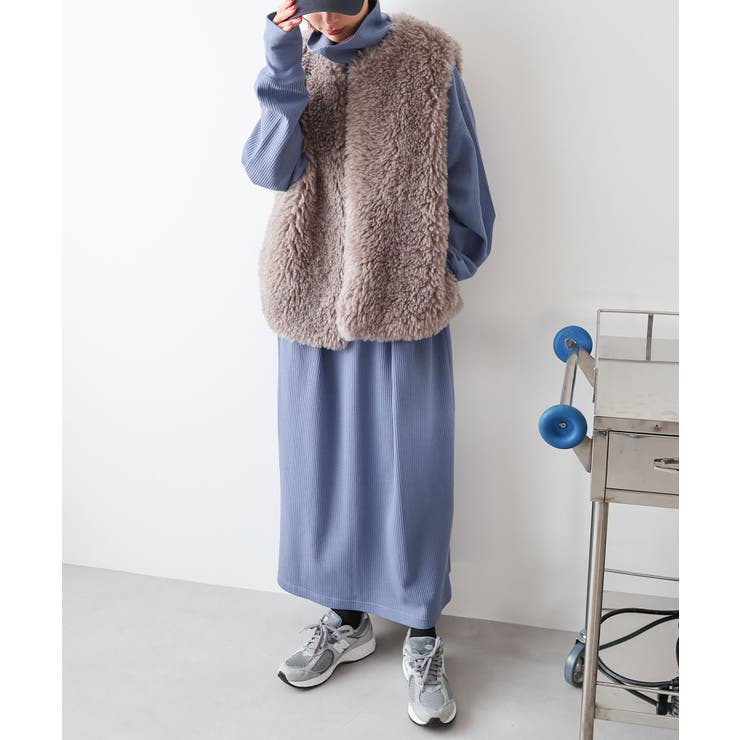 タートルネック ワッフル Tシャツワンピース[品番：AZ000004408