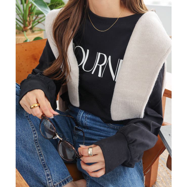 ブラック | ロゴ ボリューム袖 Tシャツ | andme