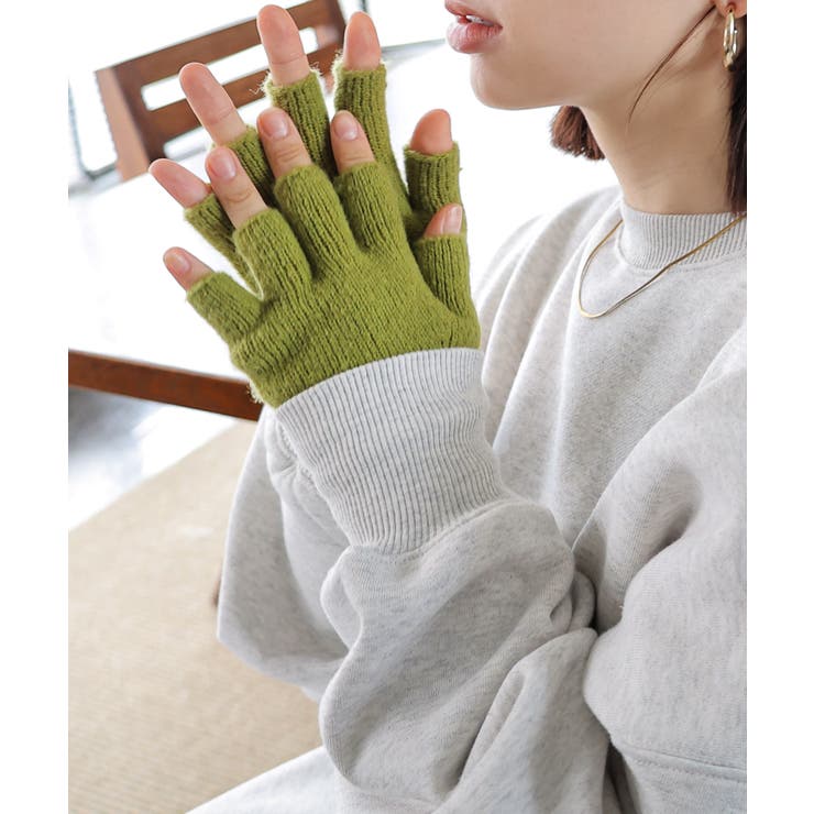 モエギグリーン | リブ ニット アームウォーマー | andme