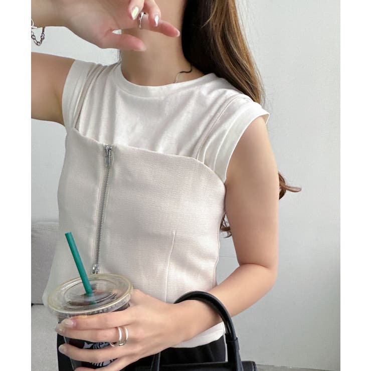 オフホワイト | リネンライク ダブルジップ ビスチェ風 | andme