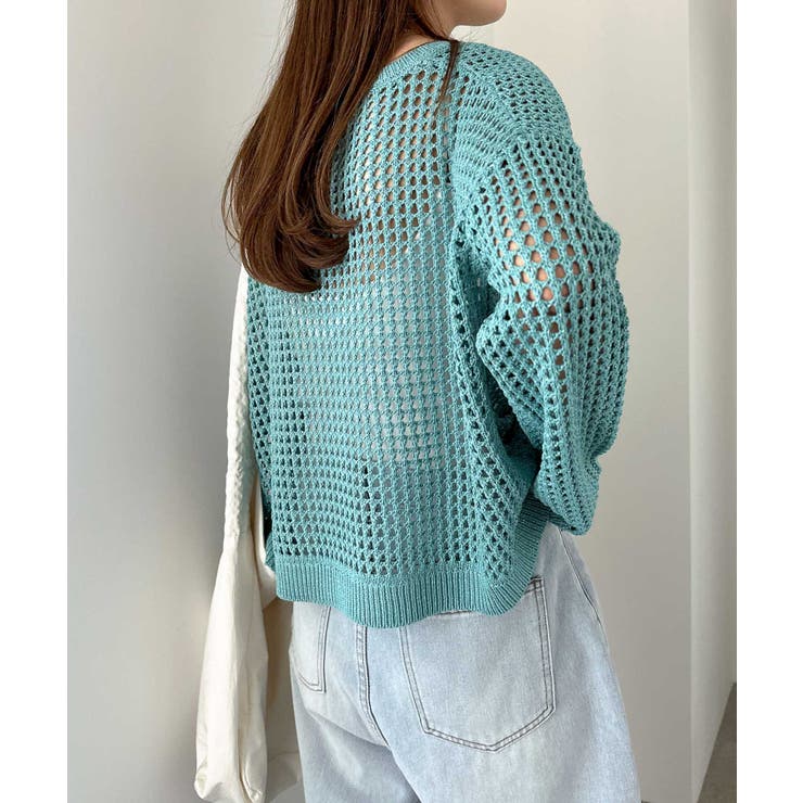 ニット セーター 前後2WAY　刺繍ロゴ入り　リネンライク糸　メッシュラメニット レディース palm RICHE ニット セーター 前後2WAY 刺繍ロゴ入り リネン