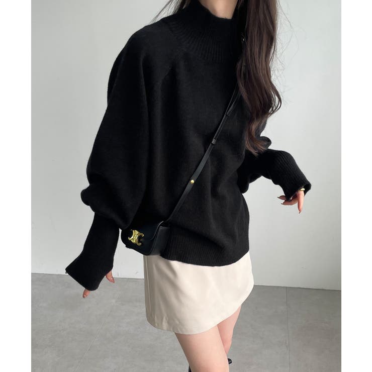 ブラック | ハイネック サムホール ボリューム袖 | andme