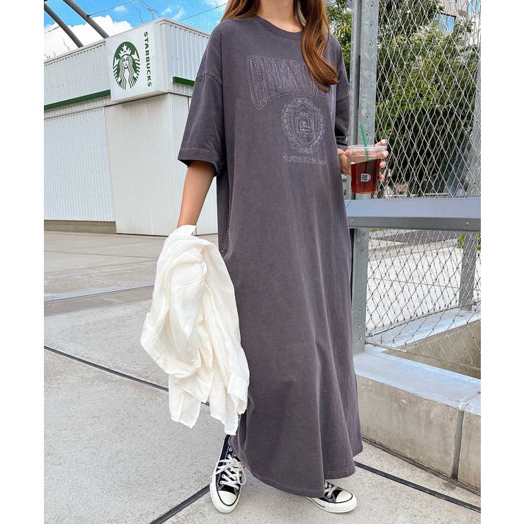 チャコールグレー | ピグメント加工 ロゴ刺繍 Tシャツ | andme