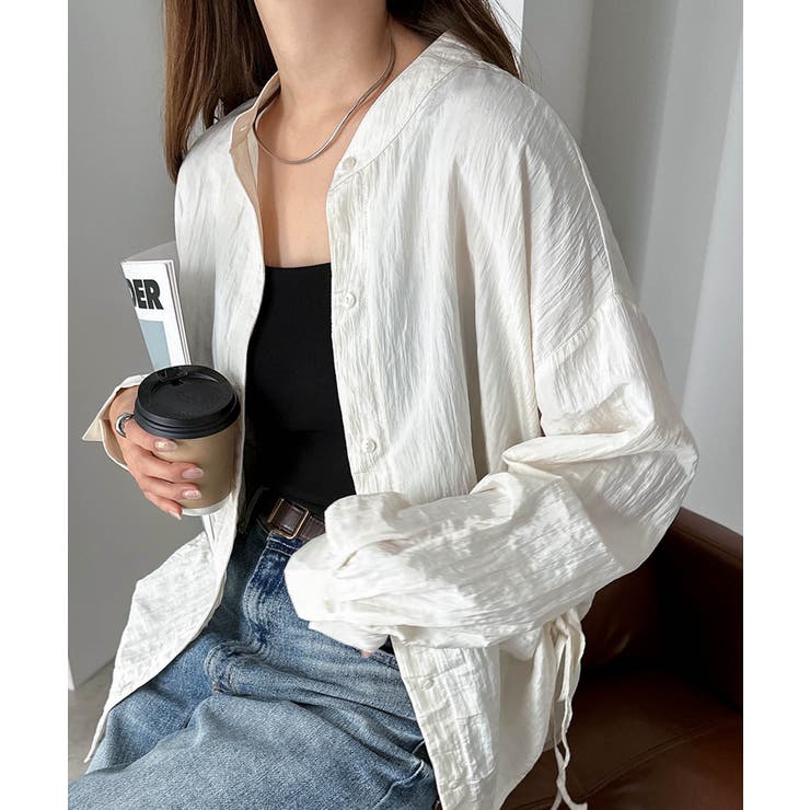 オフホワイト | サイドドロー オーバーサイズ 長袖 | andme