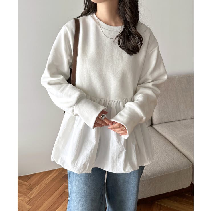 オフホワイト | 裏起毛 ペプラム スウェット | andme