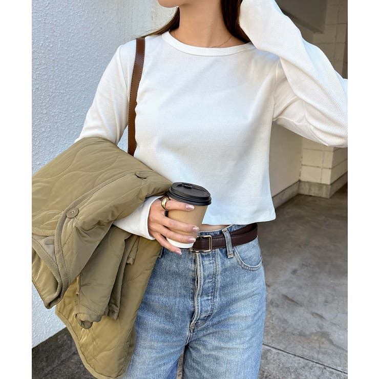 オフホワイト | 長袖 Tシャツ ショート丈 | andme