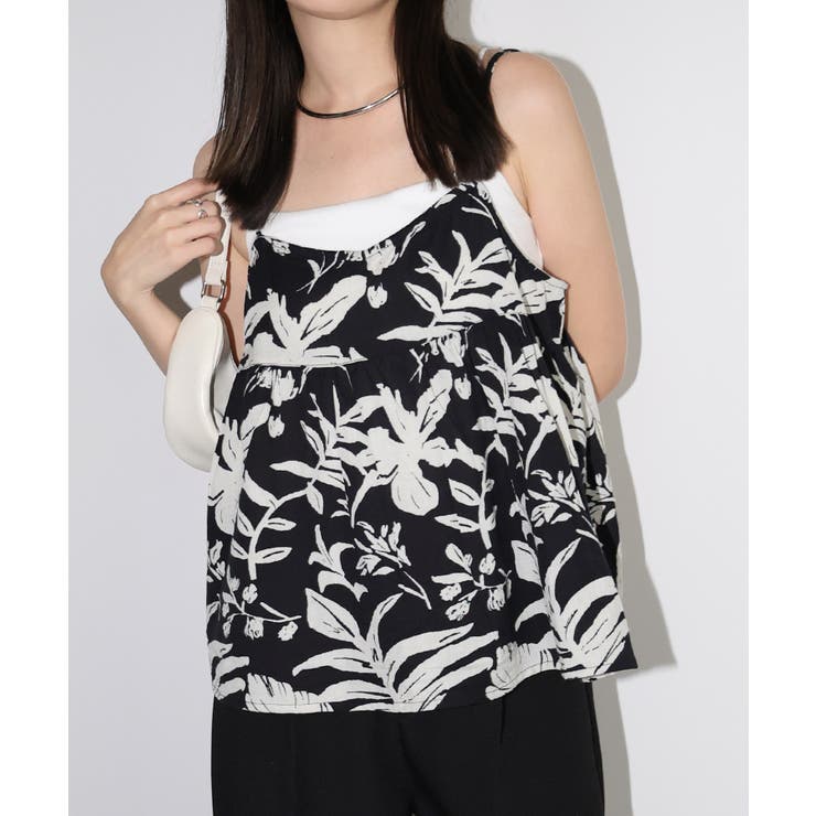 ブラック | リーフ柄 バックオープン キャミソール | andme