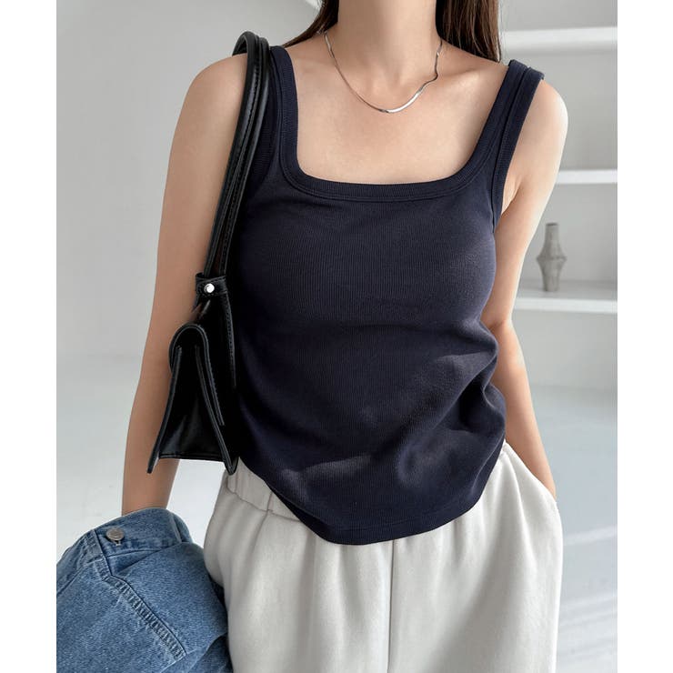 ネイビー | テレコリブ カップ付き バックオープン | andme