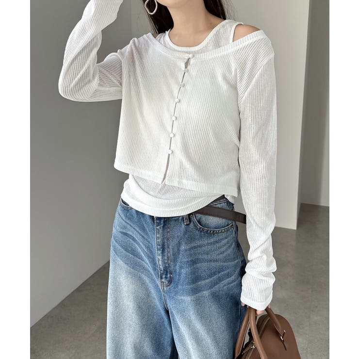 オフホワイト | テレコリブ シアー レイヤード | andme