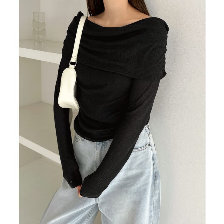 ブラック | オフショルダー シアー トップス | andme