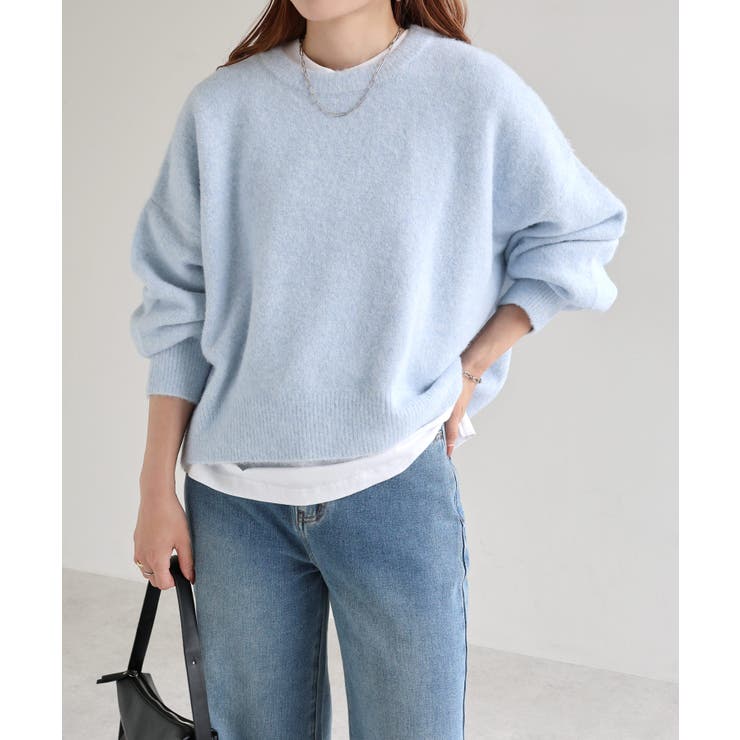 ブルー | ボリューム袖 クルーネック ニット | andme