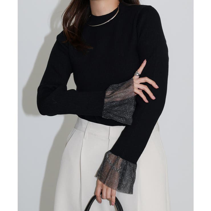 ブラック | チュール シアー 袖 | andme