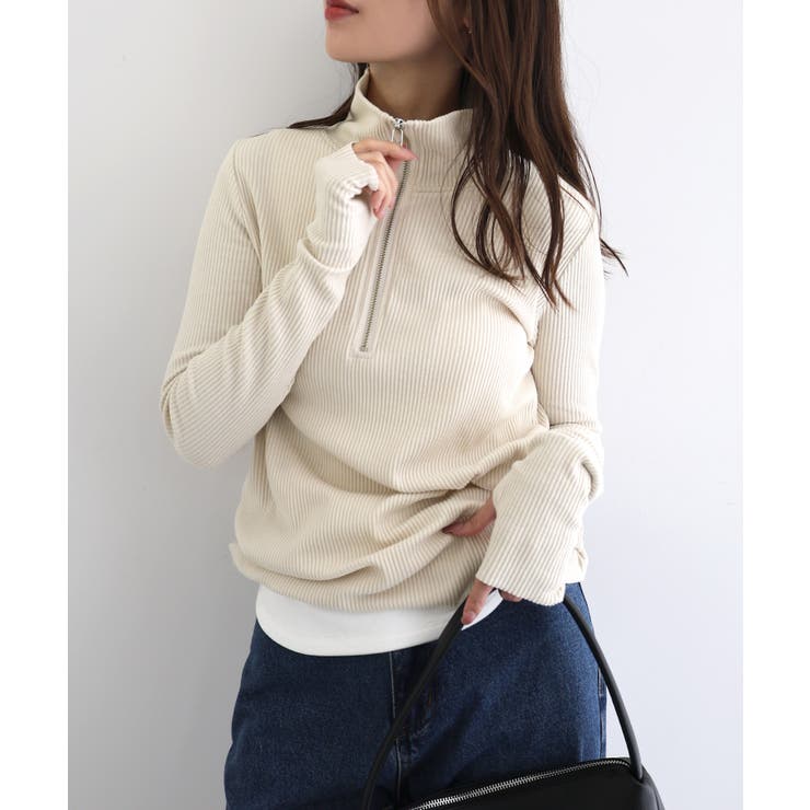 エクリュ | セルフカットリブ ハーフジップ 長袖 | andme