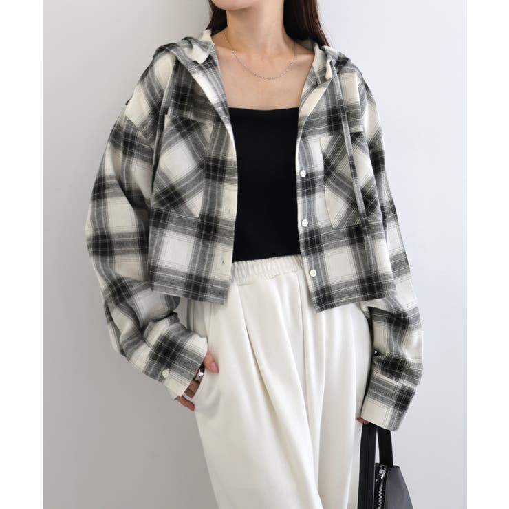 オフホワイト | ショート丈 フーディ チェック | andme