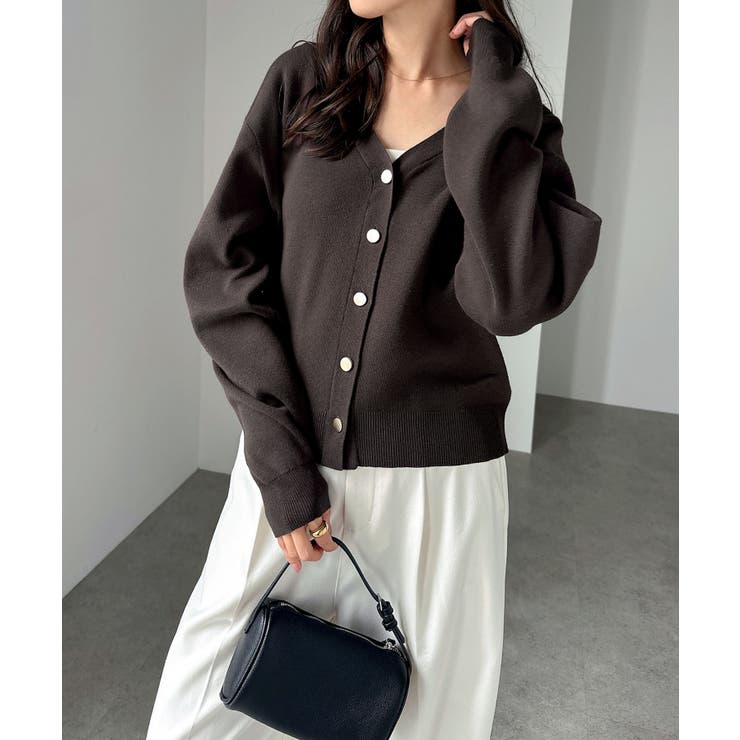 ブラウン | メタルボタン 長袖 Vネック | andme