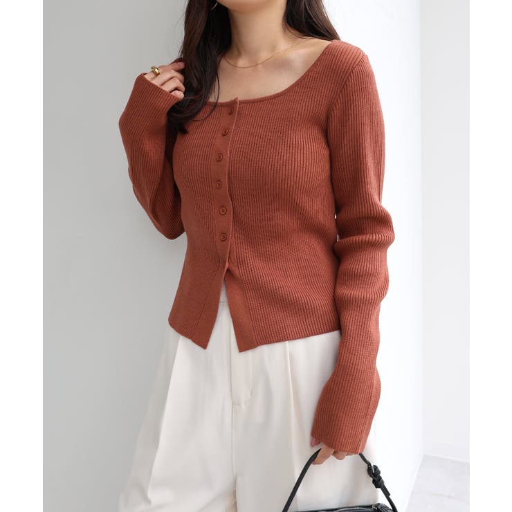 モカレッド | ボートネック リブ ニット | andme