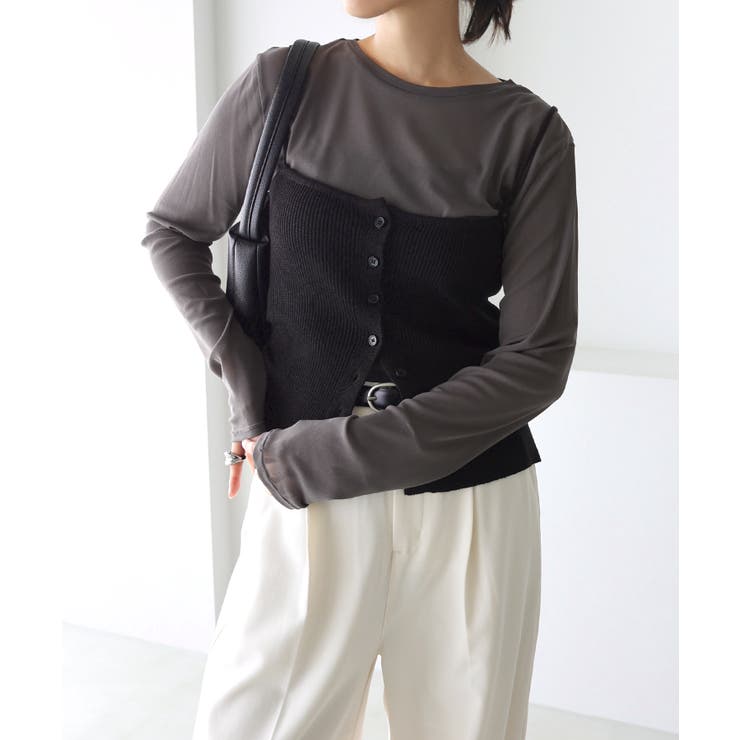 チャコールグレー【A】 | 【選べるネックデザイン】 長袖 シアー | andme