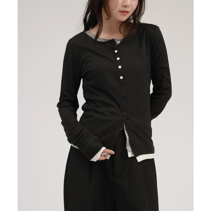 ブラック×オフホワイト | シアー ヘンリーネック バイカラー | andme