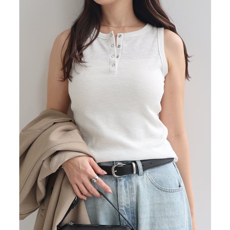 オフホワイト | ヘンリーネック シアー タンクトップ | andme