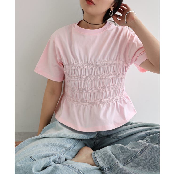 ピンク | シャーリング Tシャツ レディース | andme