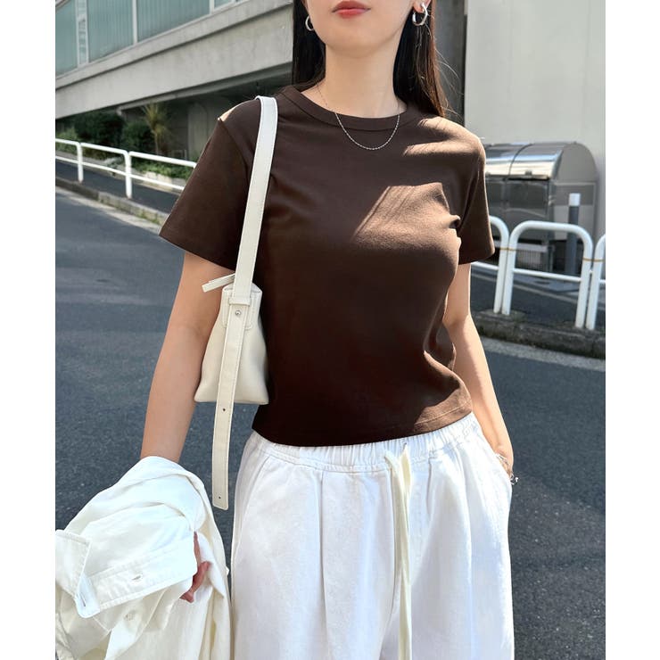 ブラウン | ショート丈 コットンフライス 半袖 | andme