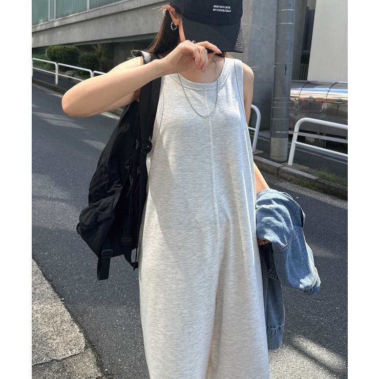 杢オートミール | ノースリーブ スウェット サロペット | andme