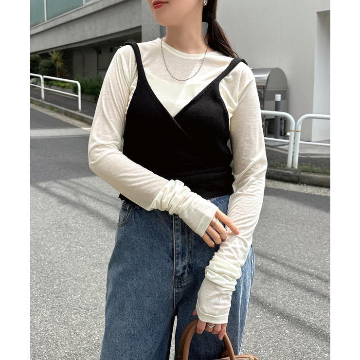 アイボリー【A】 | 【選べるネックデザイン】長袖 シアー Tシャツ | andme