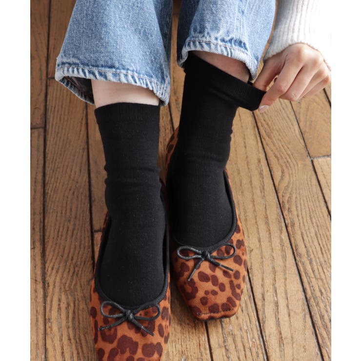 ブラック | コットン混 平編み クルーソックス レディース ベーシック 春 夏 秋 冬 | andme