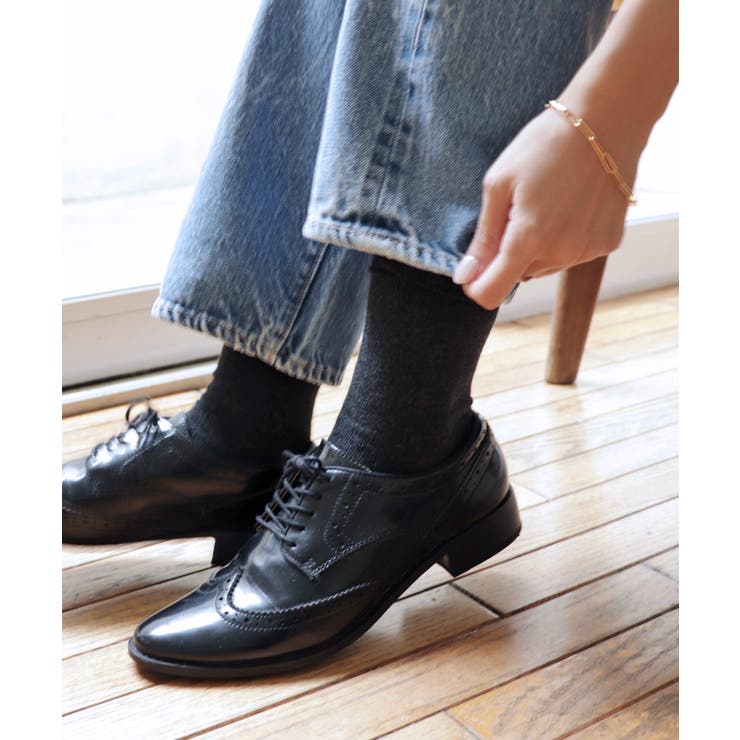 チャコールグレー | コットン混 平編み クルーソックス レディース ベーシック 春 夏 秋 冬 | andme